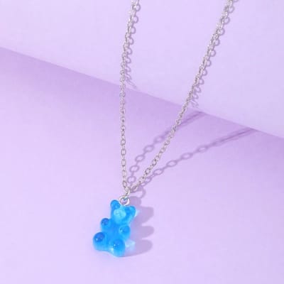 Gummy Bear Ketting Blauw aan Zilverkleurig Koord - Gummy Beer BFF Ketting voor Jongens & Meisjes - 45cm + 5cm verstelbaar - Pax Amare