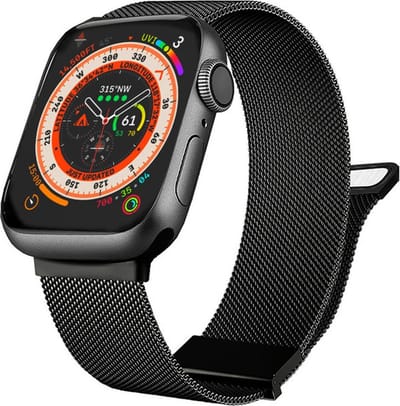 Milanees bandje - geschikt voor Apple Watch 1/2/3/4/5/6/7/8/9/10/11/ SE (1,2,3) met maat 38 mm / 40 mm / 41 mm en 42 mm (Watch 10/11) - zwart