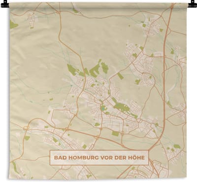 Wandkleed - Wanddoek - Bad Homburg von der Höhe - Stadskaart - Kaart - Vintage - Plattegrond - 180x180 cm - Wandtapijt