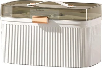 Transparante plastic medicijnbox met 2 lagen en veiligheidsslot - EHBO-koffer voor thuisgebruik.