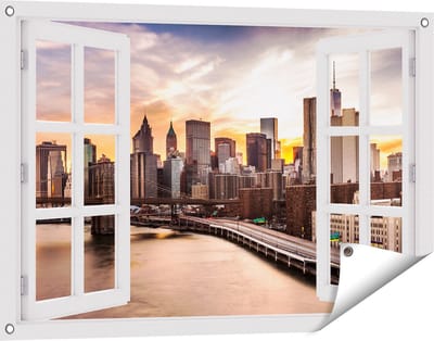 Gards Tuinposter Doorkijk Brooklyn Bridge Brug in New York - 90x60 cm - Tuindoek - Tuindecoratie - Wanddecoratie buiten - Tuinschilderij