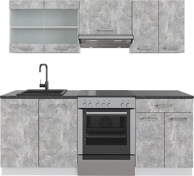 Vicco R-Line Complete keukeneenheid – 200 cm, WB Antraciet Beton/Wit