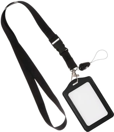 Fako Bijoux - Zwart Keycord + Badgehouder Kunstleer - Sleutelkoord - Badgehouder Verticaal - 51cm - 20mm - Zwart