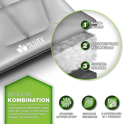 Campingbed 210x80x40 cm inklapbaar – extra breed veldbed tot 200 kg – met kussen, draagtas & zijvak – opvouwbaar logeerbed / karperligstoel