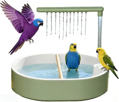 Vogelbad voor parkieten met watervaluitgang, antislip ontwerp en leuke badervaring voor vogels