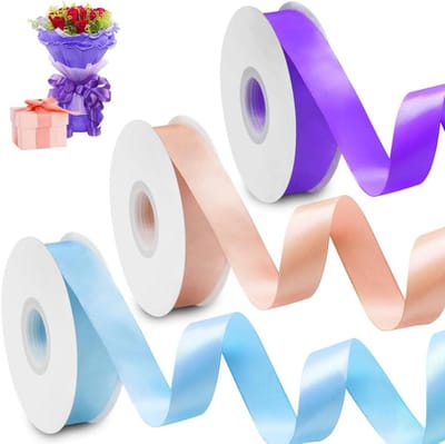 Allecta - Satijnen lint 40 meter champagne paars hemelsblauw - Bruiloft bloemen boeket accessoires - Geschenkverpakking - Feestdecoratie