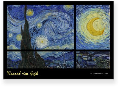Poster 30x20 cm - Sterrennacht - Vincent van Gogh - Blauw - Geel - Zwart - Klassiek - Postimpressionisme - Wanddecoratie