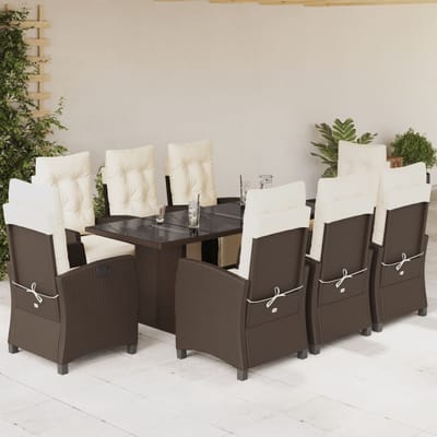 vidaXL - 9-delige - Tuinset - met - kussens - poly - rattan - bruin