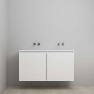 On-Line Onderkast - 120 cm - Bouwpakket - Greeploos 2 Deuren - Acryl Wastafel - zonder Kraangat - Hoogglans Wit