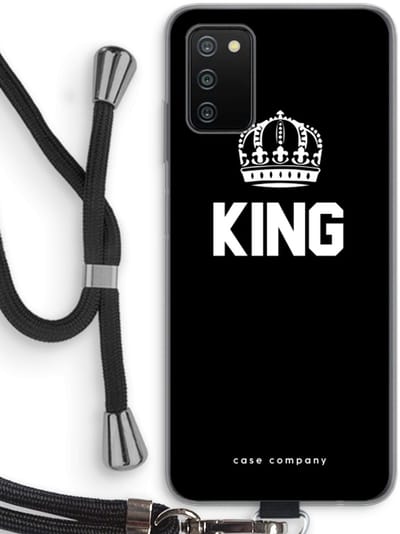 Case Company® - Hoesje met koord geschikt voor Samsung Galaxy A03S hoesje met Koord - King zwart - Telefoonhoesje met Zwart Koord - Bescherming aan alle Kanten en Over de Schermrand