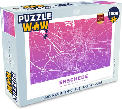 Puzzel Stadskaart - Enschede - Paars - Roze - Legpuzzel - Puzzel 1000 stukjes volwassenen - Plattegrond
