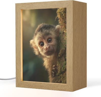 Nachtlampje 15x20 cm - Kinder lampje - Aap - Boomstronk - Bruin - Tafellamp kinderkamer - Slaapkamer lamp - Bedlamp kinderen - Kinderlampje stopcontact - Wandlamp babykamer - Nachtlampjes