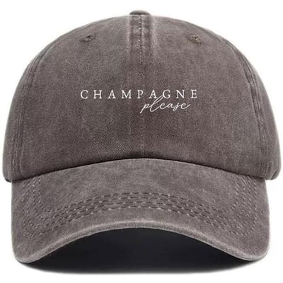 Casquette de Baseball Vintage en Coton Lavé Broderie Logo Célébration Chapeau de Fête Rétro Champagne S'il Vous Plaît Casquette Pour Festival Streetwear gray