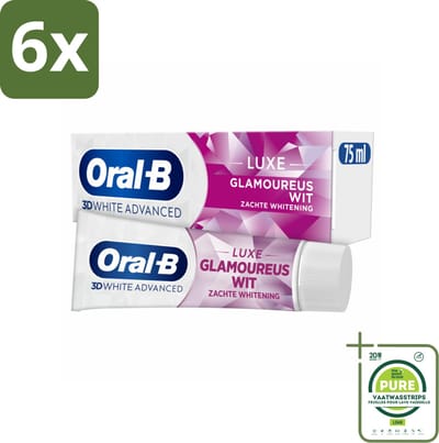 Oral-B - 3D White Advanced – Tandpasta – Luxe – Glamorous White – 75 ml - Voordeelverpakking - 6 stuks - Tandpasta - Witte tandpasta