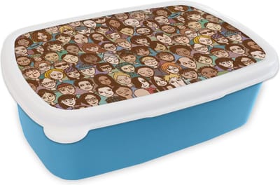 Broodtrommel Blauw - Lunchbox - Brooddoos - Diversiteit - Patronen - Mensen - 18x12x6 cm - Kinderen - Jongen