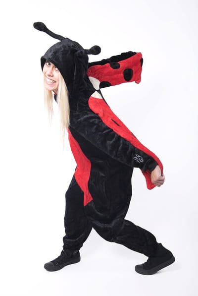 KIMU Onesie lieveheersbeestje pak - maat XS-S - lovebug stippen kostuum kever jumpsuit huispak