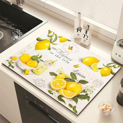 1 stuk Afwasmat met Citroenprint, Superabsorberend, Tafeldecoratie voor Lente/Zomer Bloemen- en Citroenpatronen Lemon 30x45cm yellow
