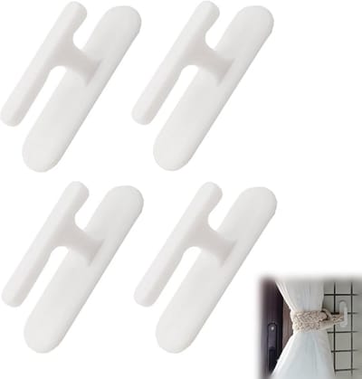SnelShoppen - Pack van 4 Zelfklevende Gordijnhaken zonder Boren, Plastic Gordijnhouders voor Wandbevestiging, Ideaal voor Thuis en Kantoor