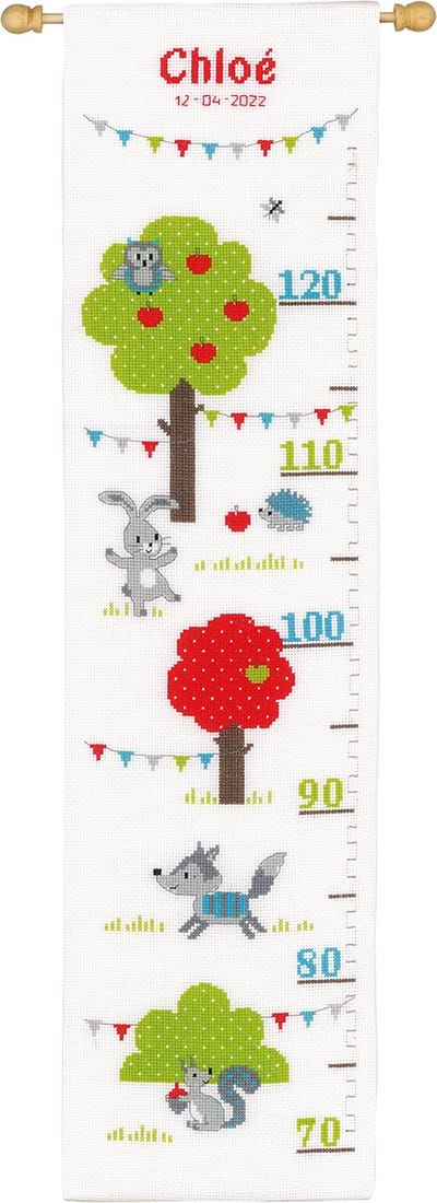Vervaco - Telpakket kit - Geboorte - Groeimeter - Bosdieren - PN-0165442 - Borduren - Borduurpakket - Borduurpakket geboorte - Borduurpakket volwassenen