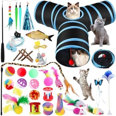 PromoHome Complete Speelset voor Katten - 38 Delen met Tunnel, Veren en Ballen
