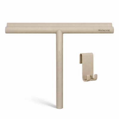 Waterval XL Douchewisser 33 cm – Siliconen Trekker voor Douchewand & Badkamer – Inclusief Ophanghaak – Streeploos – Taupe / Beige