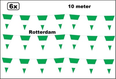 60 meter vlaggenlijn Rotterdam 1000cm - 6x vlaggenlijn van 10 meter - Vlaggetjes thema feest voetbal festival 010