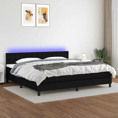 vidaXL - Boxspring - met - matras - en - LED - stof - zwart - 200x200 - cm