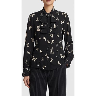 The Kooples Butterlfy Print Long-sleeved Shirt Black White Größe: 34 | Blusen Outlet | Damen | Schwarz
