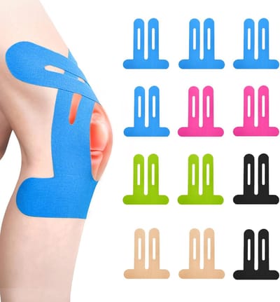Voorgesneden kinesiotape (knieën), verpakking van 12 stuks, sportkinesiotape voor de knie, waterdichte elastische therapeutische tape, biedt spierondersteuning en stabiliteit - 5 kleuren.