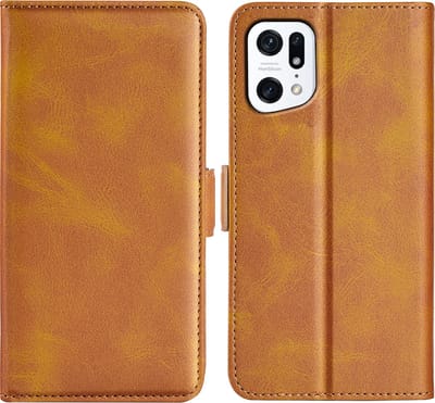 MobyDefend Hoesje - Geschikt voor Oppo Find X5 - Luxe Wallet Book Case (Sluiting Zijkant) - Lichtbruin