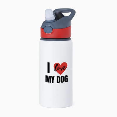 Hacebo® - I love my dog waterfles met rietje rood - Honden - honden liefhebbers - verjaardagscadeau - kado - gift - geschenk - water fles - 650ML