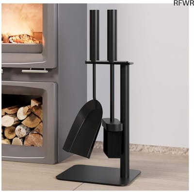 RFWR® 3-delige open haard gereedschap set - borstel, schop en standaard in zwart