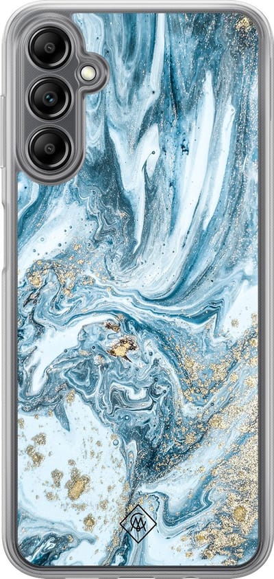 Casimoda® hoesje - Geschikt voor Samsung Galaxy A14 5G - Marble Sea - 2-in-1 case - Schokbestendig - Marble design - Verhoogde randen - Blauw, Transparant