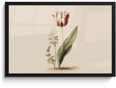 Poster in lijst - Fotolijst 60x40 cm - Posters - Tulp - Minimalistisch - Beige - Posterlijst zwart - Decoratie - Wanddecoratie woonkamer - Muurdecoratie slaapkamer