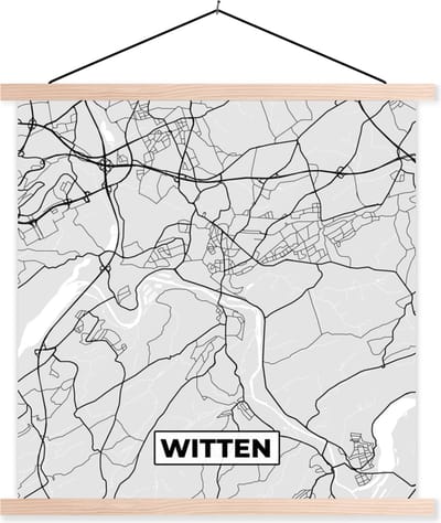 Posterhanger incl. Poster 40x40 cm - Schoolplaat - Witten - Kaart - Stadskaart - Duitsland - Plattegrond - Textielposter - Blanke latten - Stadskaart