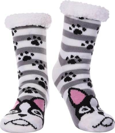 JAXY - Huissokken Dames - Verwarmde Sokken - Anti Slip Sokken - Huissokken - Bedsokken - Warme Sokken - Kerstcadeau Voor Vrouwen - Thermosokken - Dikke Sokken - Fluffy Sokken - Kerstsokken Dames en Heren - Hond