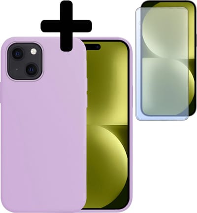 Hoesje - Met Screenprotector - Geschikt voor Apple iPhone 15 - Sterk & Shockproof - Back Cover - Siliconen Case - Telefoon Hoes - Telefoonhoesjes - Lila
