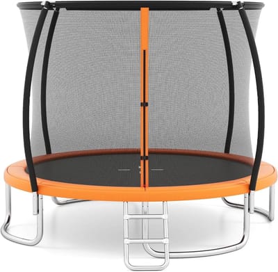 Trampoline voor buiten - Tuin springkussen - Kinderen vermaken - Veiligheidsnet rondom - 244 cm diameter - Oranje