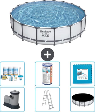 Bestway Rond Steel Pro MAX Zwembad - 549 x 122 cm - Grijs - Inclusief Pomp - Ladder - Afdekzeil Onderhoudspakket - Filter - Vloertegels