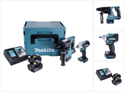 Makita DLX 2372 TJ accukit DHR 242 accuklopboormachine + DTW 300 accuklopboormachine + 2x oplaadbare accu 5.0 Ah + lader + Makpac