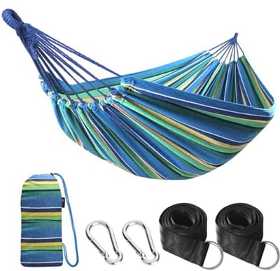 Outdoor Katoenen Hangmat 210 x 150 cm - Draagvermogen tot 200 kg - Draagbare Hangmat met Draagtas voor Tuin en Patio - Lichtgroen