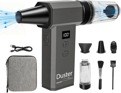 2-in-1 Elektrische Luchtblazer en Mini Stofzuiger - 180000 RPM Hogedruk Luchtstroom - 100 Niveaus Instelbaar - LED Display - 8000mAh Accu - Draagbare Air Duster voor PC Auto en Huishouding