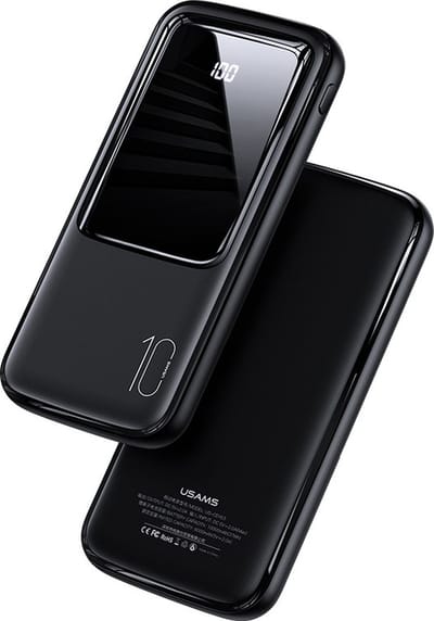 USAMS 10000mAh Powerbank - Digitaal Display - zwart