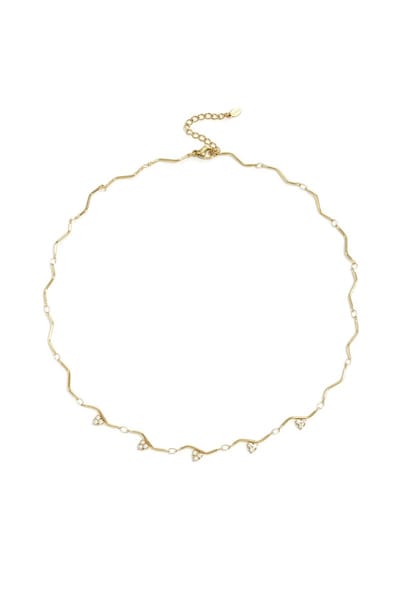 Ketting met zigzag patroon en steentjes - Goud- Yehwang