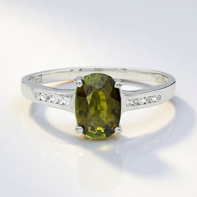 Cavill - Elegante 925 Sterling Zilveren Ring met 1,08 ct Koperen Toermalijn Ovaal uit Mozambique en Zirkonia's - Platina Afwerking - Fijne Damesring