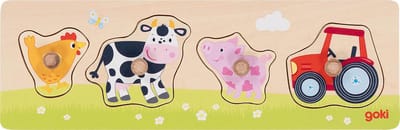 GOKI Steekpuzzel - Op De Boerderij - 4 Delen - 30X10X2,4Cm - Hout - 1 Jaar