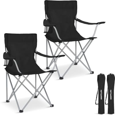 TRVLMORE Campingstoelen - Opvouwbaar - 2-Pack - 120KG Draagvermogen - Incl. Draagtas - Klapstoel - Visstoel - Kampeerstoel - Vouwstoel - Zwart