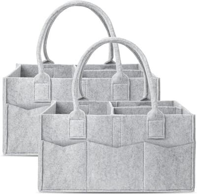 Luierhouder voor de commode, opbergmand met handvat voor de babykamer, vilten luierhouder geschikt voor binnen en buiten, Grijs-1