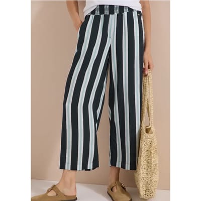 Broek met High Waist en Wide Leg pijpen met strepen