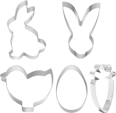 Set Pasen Uitsteekvormen voor deeg en fondant met Paashaas, Paasei, Wortel, Konijn en Kuiken - Paas koekjes bakken - RVS